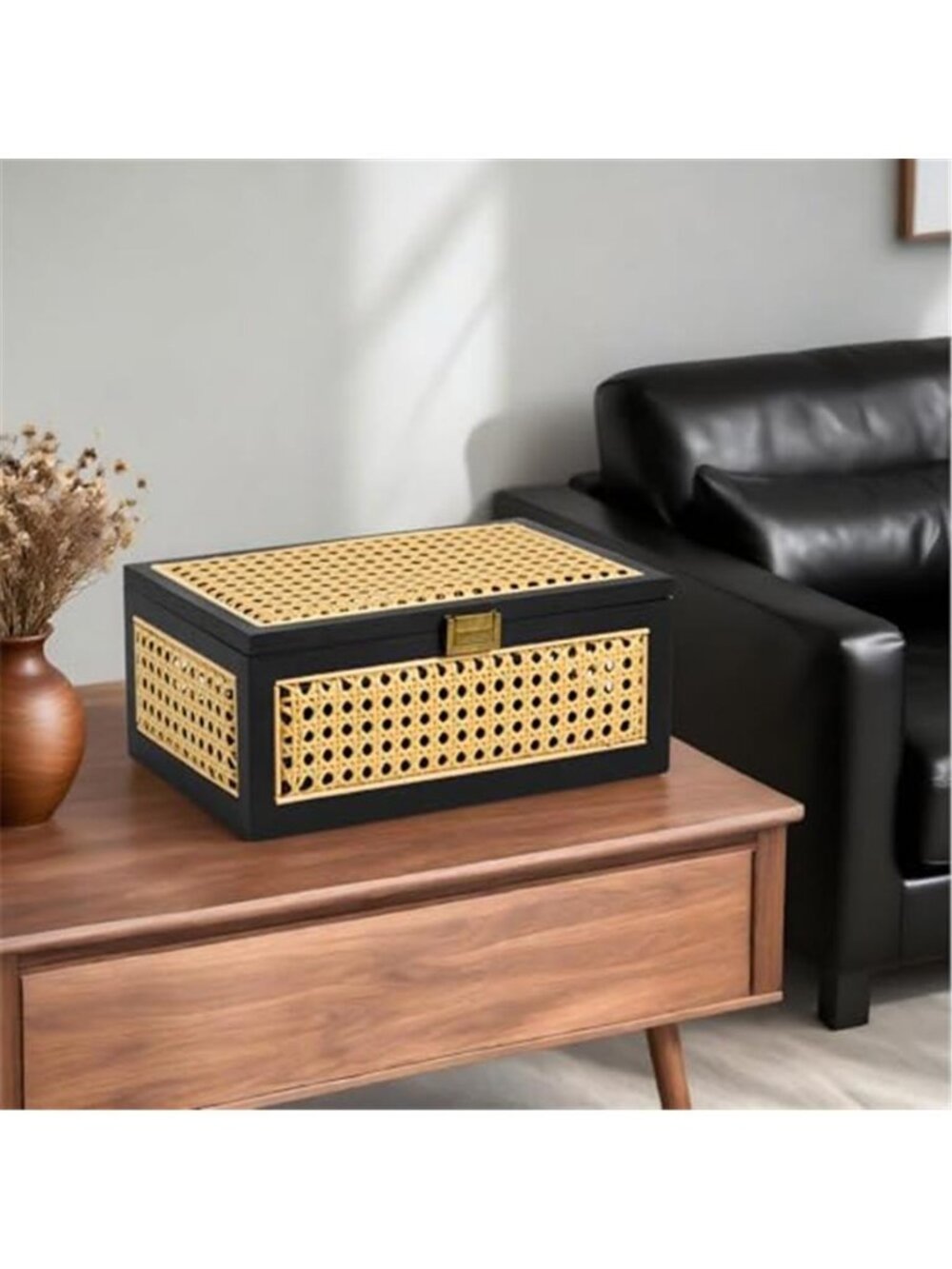 Rattan Storage Box Decorative Handmade Natural Wood Baskets with Lid - Picture 6 of 7